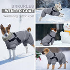 BRKURLEG Grey Dog Winter Coat, Cozy Winter Dog Jackets, Small Dogs Coat with Harness, Onesie Body Warm Puppy Jacket, Pet Reflective Windproof Cold Weather Jackets, Puppy Four-Legged Puffer Coats, M