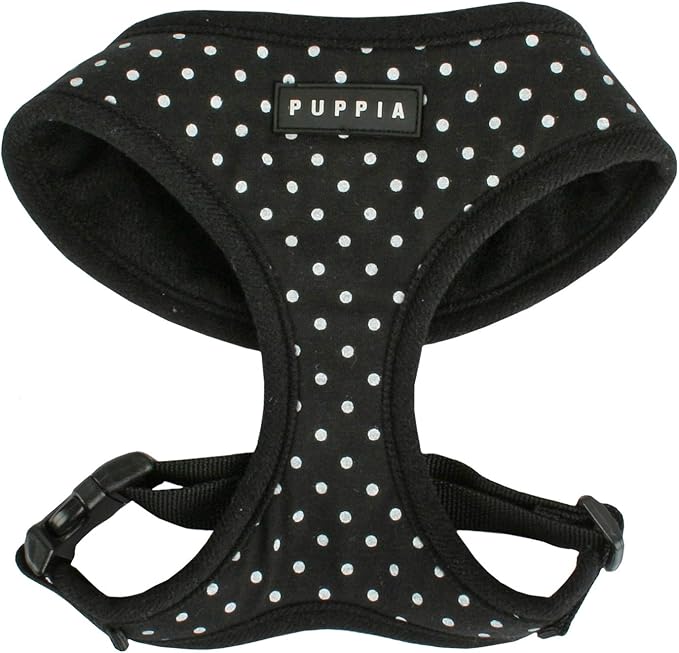 Puppia Dotty Dog Harness Over-The-Head No Pull No Choke Walking Training Adjustable for Small & Medium Dog, Medium, Black
