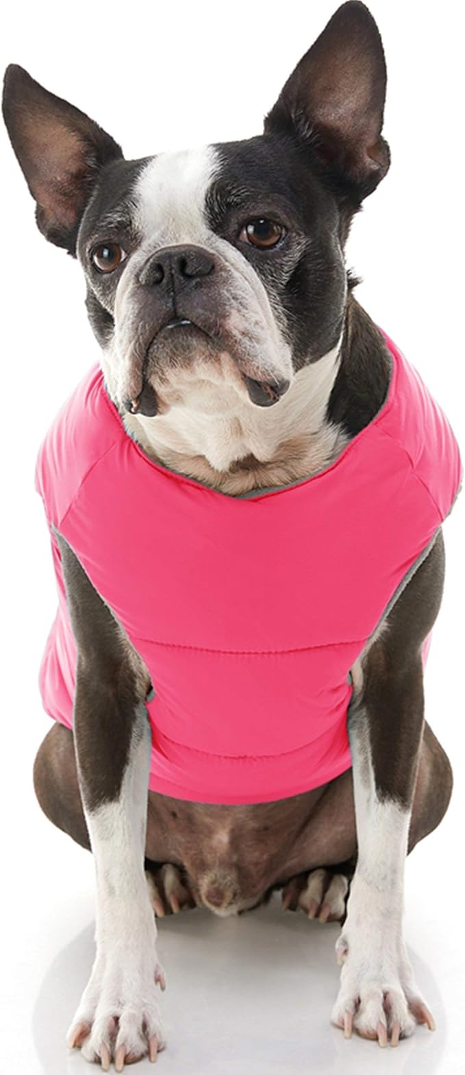 Gooby Padded Vest Dog Jacket - Solid Pink, X-Small - Warm Zip Up Vest Fleece Jacket with Dual D Ring Leash Water Resistant for Small to Medium Dogs