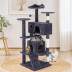 54'' Tall Cat Tree,Cat Climbing Tower with Removable Ball,Cat Tower with Scratching Post,Climbing Plate,Cute Cat Ear Design for Small, Medium Cats,Anti-Tilt Device (Dark Blue)