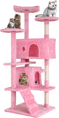 24/7 Shop at Home Court 54 inch Multi-Level Cute Cat Tree Tower with Dangling Ball and Scratching Posts for Indoor Cats Adults, Kitten Supplies, Pet House, Pink