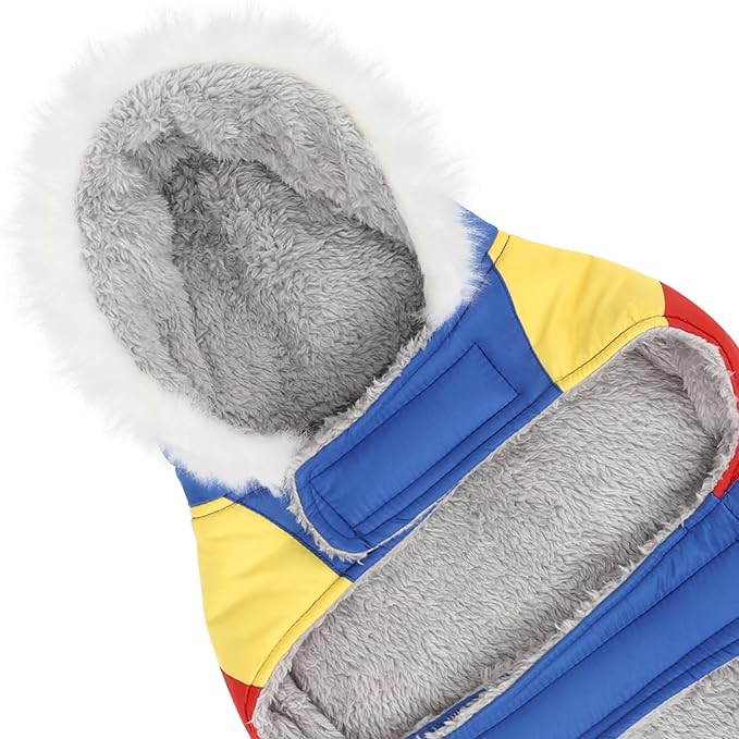 HDE Dog Puffer Jacket Fleece Lined Warm Dog Parka Winter Coat with Harness Hole 90s Colorblock - XXL