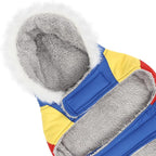 HDE Dog Puffer Jacket Fleece Lined Warm Dog Parka Winter Coat with Harness Hole 90s Colorblock - M