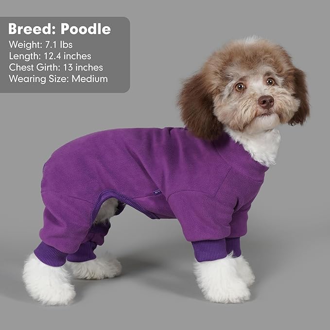 cyeollo Fleece Dog Pajamas Dog Pjs Jumpsuit Thermal Dogs Onesie Stretchable Doggie Coat Warm Pet Clothes for Medium Sized Dogs Apparel, Color Purple