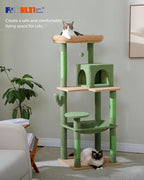 PEQULTI Cat Tree for Large Cats with Metal Frame Big Hammock, Cat Tower for Indoor Cats with 2 Door Condo House, [56.3"=143cm] Multi-Level Cat Shelves with Scratching Posts and Top Perch, Cactus Green