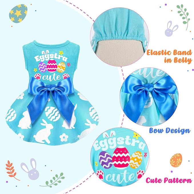 Dog Easter Outfit - Cute Happy Easter Day Dress - Bunny Eggs Easter Dog Cat Clothes - Pink Tulle Pet Doggie Apparel - Outfit with Bowknot - Small Dogs Puppy Cat Girl Costume