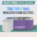 Coldest Dog Bowl - Anti Rust Metal, Non Slip, 3 Layers Insulated Stainless Steel Dog Bowls - Spill Proof & Heavy Duty - Water Bowl for Dogs, Cats & Pets, Dish Washer Safe (100 oz, Galaxy Purple)
