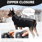 IDOMIK Warm Dog Coat with Harness, Waterproof Reflective Dog Jackets for Small Medium Large Dogs, Fleece High Collar Winter Jacket with Zipper, Pet Winter Snowsuit Clothes for Cold Weather,Black L