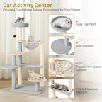 PETSITE 44 Inch Modern Cat Tree, Multi-Level Cat Tower with Sisal Scratching Posts, Space Capsule, and Dangling Toy with Bell, Wooden Cat Tree Tower for Indoor Cats, Grey