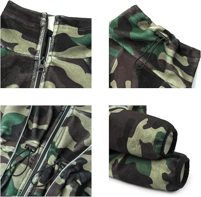 Fleece Dog Coat for Small Medium Dog,Pullover Pajamas Jumpsuit Bodysuit Puppy Coats with Legs, Pet Windproof Warm Cold Weather Jacket Full Body Vest Cozy Snowsuit Outfit Clothes (Camo, L)