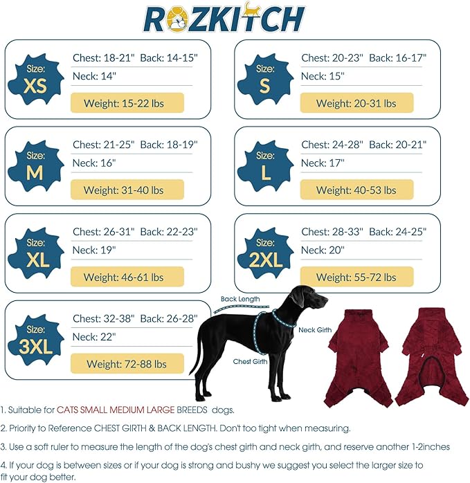 ROZKITCH Dog Jumpsuits, Lightweight Pet Pajamas Four Feet Costumes Snow Suit, Cold Weather Warm Dog Pajamas Doberman Sweater for Dogs for Red XXL