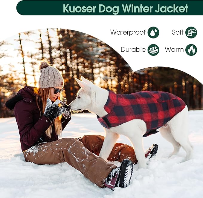 Kuoser Dog Winter Coat, Reversible Dog Jacket, Warm Doggie Coat British Style Puppy Cold Weather Vest, Windproof Pet Clothes Vest for Small Dogs, Red S
