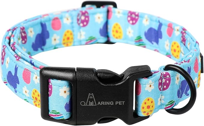 ARING PET Easter Dog Collar, Cute Blue Colorful Eggs Rabbit Floral Pet Collars with Quick Release Buckle for Puppy Small Medium Large Boy Girl Dogs-L