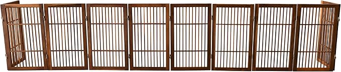 Urnporium Pet Dog Gate Freestanding, Strong Durable Folding Wooden Fence, Portable Acacia Hardwood Safety Barrier for Indoor & Outdoor Use (Brown Pet Gate, 10 Panel 30" Tall)