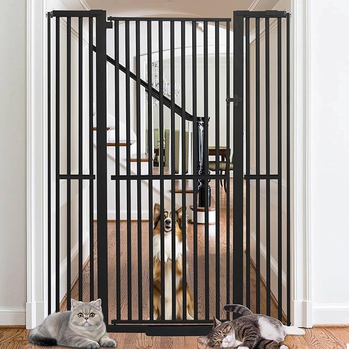 71 Inch Extra Tall Pet Gate for Cats, 29.5-48" Adjustable Wide Dog Gates, Pressure Mounted Walk Through Tall Cat Gate for Doorways,Hallway,Stairs,House（Black）