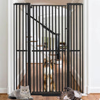 71 Inch Extra Tall Pet Gate for Cats, 29.5-48" Adjustable Wide Dog Gates, Pressure Mounted Walk Through Tall Cat Gate for Doorways,Hallway,Stairs,House（Black）