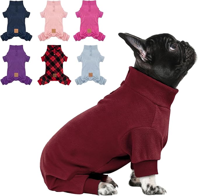cyeollo XS Dog Pajamas, Fleece Dog Pjs Thermal Doggie Onesie Soft Stretchy Doggie Sweater Pet Jammies Clothes for Puppy Dogs Female & Male, Burgundy XS