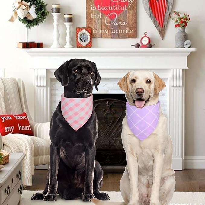 Spring Dog Bandanas Girl Large 2PCS, Purple Pink Daisy Summer Scarf, Durable Triangle Reversible Spring Bibs Handkerchief for Puppy Pet