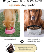 Fun Elements Ceramic Dog Bowls - Non-Slip, 16 Fl Oz Black Bowls with Adorable Dog Patterns (Small)