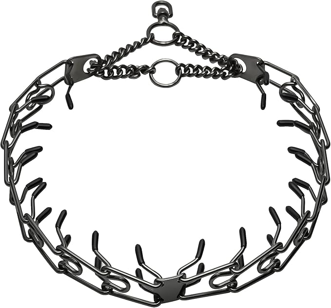 Stainless Steel Prong Pinch Collar for Dogs, Adjustable Training Collar with Quick Release Buckle for Small Medium Large Dogs (Black, 26")