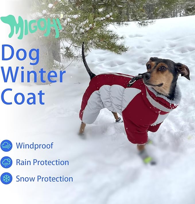 MIGOHI Full Body Dog Coat - Warm Reflective Winter Coat for Medium Dogs with Harness,Turtleneck Dog Fleece Jacket,Four-Leg Windproof Puffer Jackets Snowsuit with Zipper for Small Medium Large Dogs,M