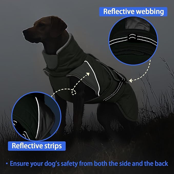 MIGOHI Waterproof Dog Winter Coat - Thick Dog Fleece Jacket with Reflective Strips, Warm Winter Snowsuit Sweater for Small Dogs,Machine Washable,French Bulldog,M,ArmyGreen