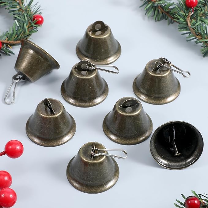 100 PCS Craft Bells Bronze Jingle Bells 1.5" X 1.7" Vintage Brass Color Mini Bell with Spring Hooks for Wedding Doors Dog Collar Jewelry Sewing DIY Favor Dog Potty Training