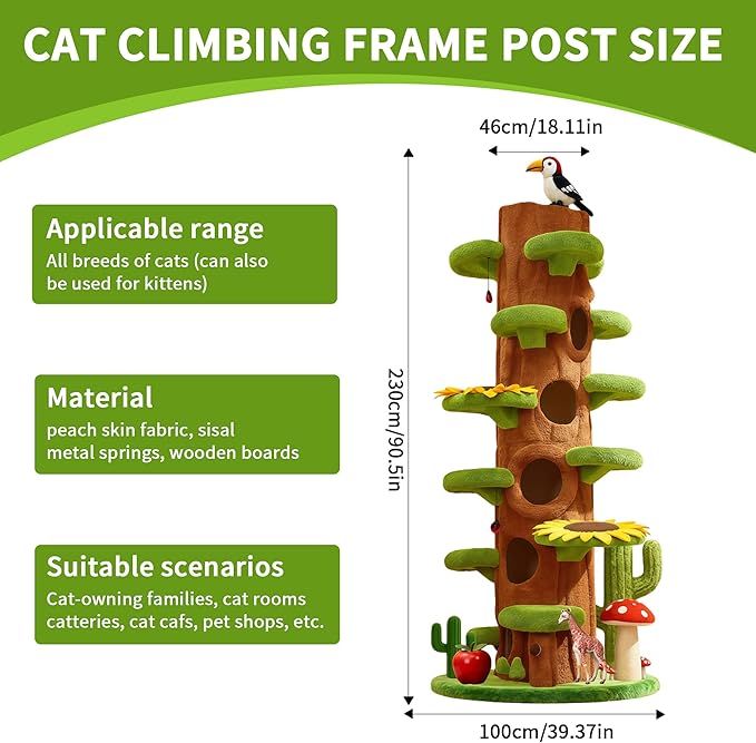 RPZ Cat Tree for Indoor Cats Large Adult, 90-Inch Luxury Cat Tree Paradise with Hiding Spaces, Multi Level Cat Tower for Multiple Cats, Extra Tall Cat Tree for Indoor Cats