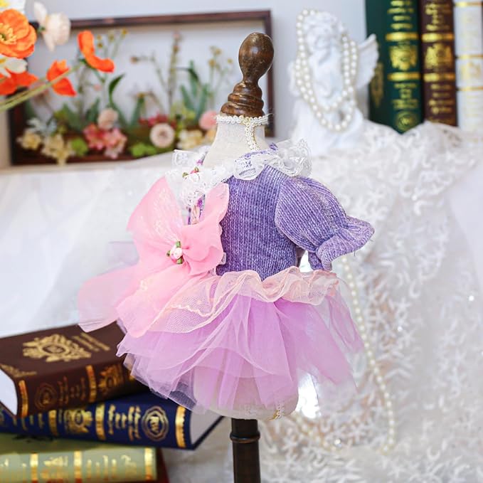 Fashion Sweet Puppy Dog Blingbling Princess Skirt Pet Dog Lace Cake Camisole Tutu Dress K-Purple M