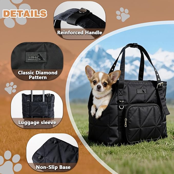 Dog Purse Carriers for Small Dogs and Cats Up to 10 lbs,Puppy Carrier with Pockets,Adjustable Shoulder Strap,Hard Bottom Support,Fuffy Tote Bag for Travel