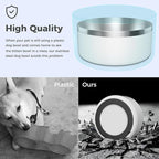 Dog Bowl, Stainless Steel Dog Food and Water Bowl with Non Slip Quiet Bottom, Easy to Clean, Dishwasher Safe, 64oz, White