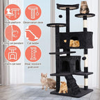54in Cat Tree Cat Climbing Tower with Scratching Post, Cats House Perch Kitten Tree Condo Wood Playhouse, Pet Trees Tower for Indoor Cats, Dark Gray