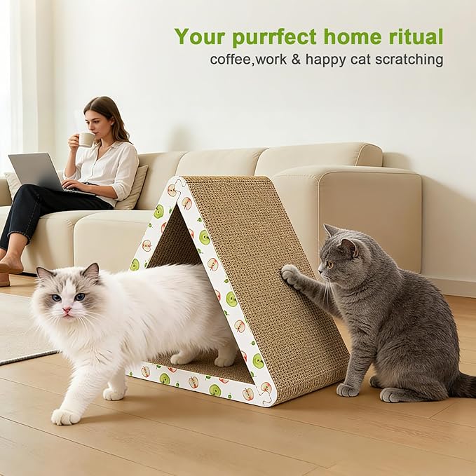 Cat Scratcher, Triangle Cat Scratching Board for Indoor Cats, 6 Usable Sides Cardboard Cat Scratcher with Catnip
