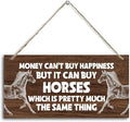 Horse Themed Wood Decor Sign, Money Can't Buy Happiness but It Can Buy Horses, Hanging Printed Wooden Plaque Décor, Funny Horse Wall Artwork, Home Office Décor Sign, Gift for Girls Women 12x 6inch