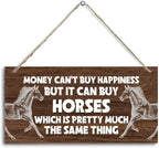 Horse Themed Wood Decor Sign, Money Can't Buy Happiness but It Can Buy Horses, Hanging Printed Wooden Plaque Décor, Funny Horse Wall Artwork, Home Office Décor Sign, Gift for Girls Women 12x 6inch