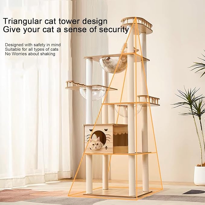 73-Inch Cat Tower for Multiple Cats, Cat Tower for Large Cats, Slim, Stable, Freestanding, Popular,Prevents Cats from Falling, Space Saving, Wooden Cat Tree. 20lb (8782)