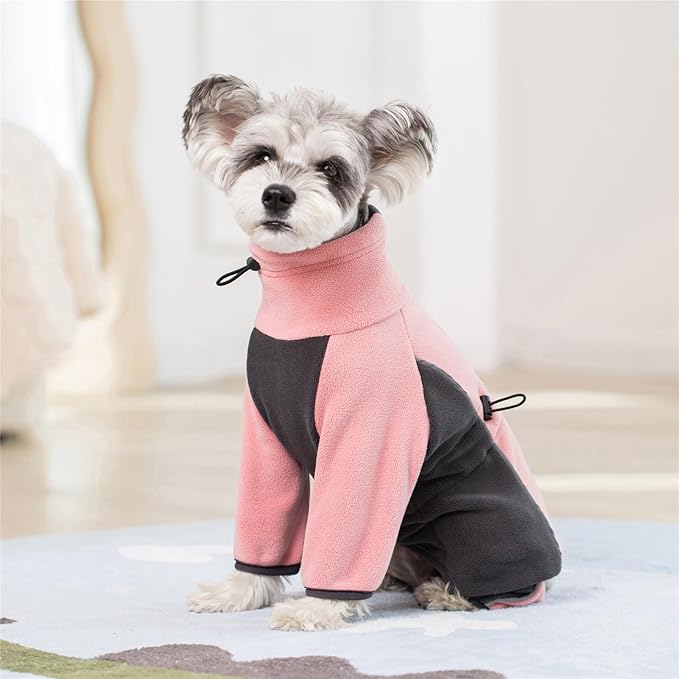 Fleece Dog Coat for Small Medium Dog,Pullover Pajamas Jumpsuit Bodysuit Puppy Coats with Legs, Pet Windproof Warm Cold Weather Jacket Full Body Vest Cozy Snowsuit Outfit Clothes (Pink, XL)