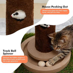 Small Cat Tree with Scratching Post and Ball Track, Green Cat Tower with Lifelike Leaves for Kittens and Small Cats, 2-Door Cat Condo and Interactive Cat Toys for Indoor Cats