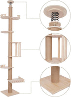 Cat Trees Tower for Indoor 5Tier Cats Scratching Post Adjustable Height Shelves Multifunctional Kitten Furniture Floor-to-Ceiling Wooden Climbing Sisal Rope Scratcher 100.4-104.3In Home Pet Shop