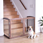 ZJSF Freestanding Foldable Dog Gate for House Extra Wide Wooden Brown Puppy Gate Stairs Dog Gates Doorways Tall Pet Gate 32 "Height 3 Panels Pet Fence