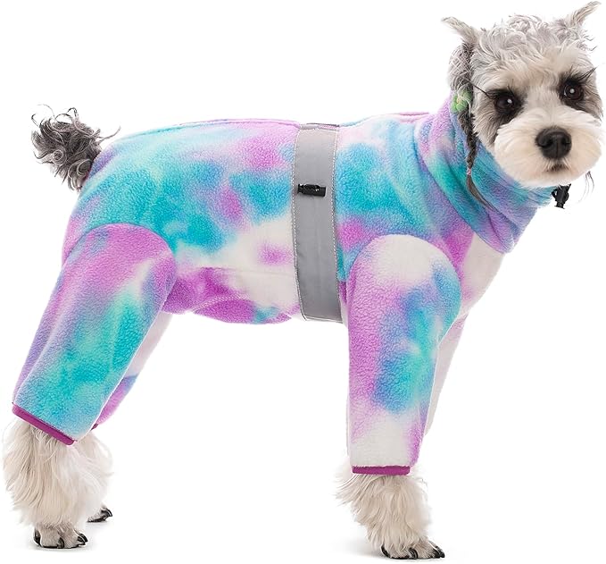 Dog Coats for Small Dogs, Polar Fleece Dog Pajamas Bodysuit, Puppy Onesies Tie Dye Jumpsuits, Dogs Warm Clothes Four-Legged, Doggie Fullbody Winter Jacket Vest