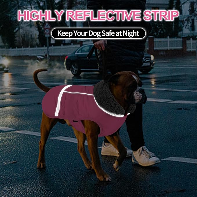 Doglay Dog Coat, Waterproof Dog Jacket Pet Winter Coat for Cold Weather with Thicken Furry Collar, Reflective Puppy Winter Jacket Warm Fleece Lining for Small Medium Large Pets