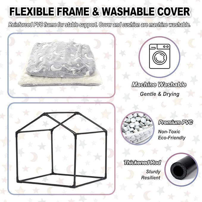 Indoor Dog House, Night-Luminous Star Dog Tent with Frame, Washable Dog Cave Bed, Suitable for 18-40 lb Small and Medium Dog
