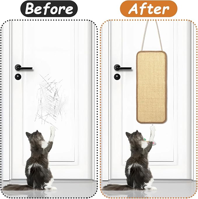 3 Pcs Sisal Door Cat Scratching Mat,7.9"x19.6" Cat Scratching Pad with a Mouse Play Toy-Wall Floor Mount-Double Use Hanging Scratcher with Hemp Rope for Protector Sofa,Wall,Furniture,Floor and Door