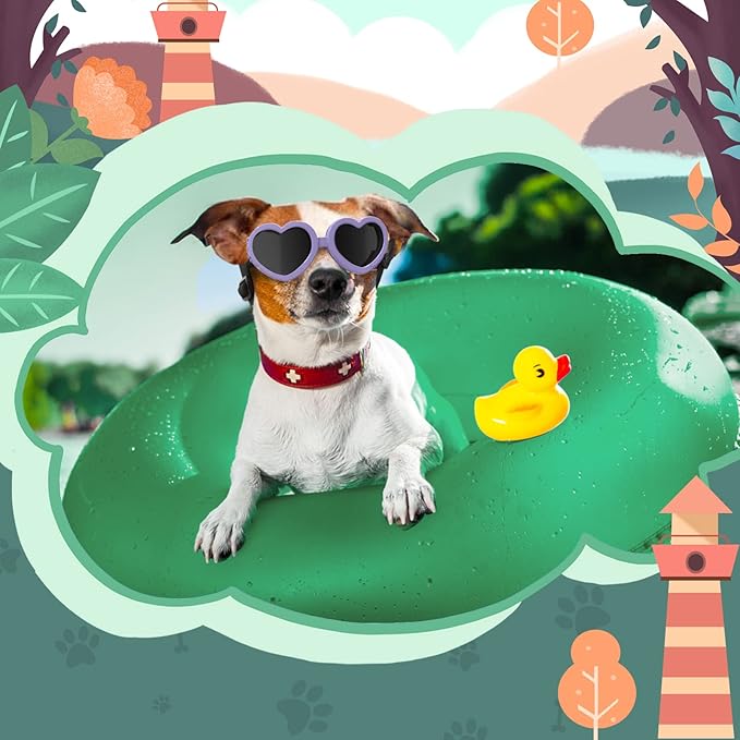 Lewondr Small Dog Sunglasses UV Protection Goggles Eye Wear Protection with Adjustable Strap Doggy Heart Shape Anti-Fog Sunglasses for Pet Dogs Sun Glasses Doggie Windproof Glasses, Macaron Purple