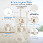 FDW | 62" Cat Tree Tower | Beige | Multi-Level Indoor Activity Center with Sisal Scratching Posts, Condos, Plush Perches, Hanging Cat Toys | Sturdy, Easy to Assemble | for Kittens & Adult Cats