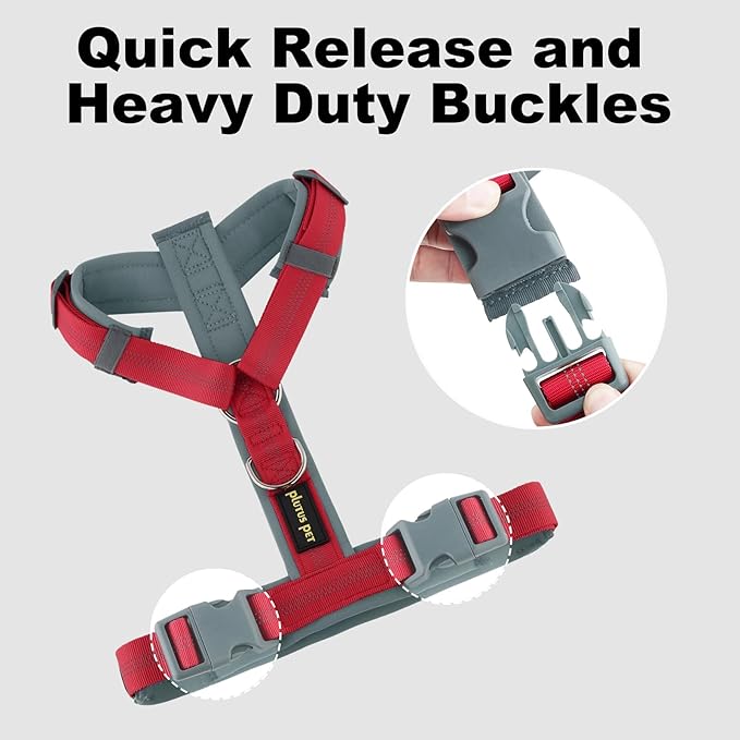 Plutus Pet No Pull Dog Harness, Adjustable Nylon Harness with Soft Padding, Reflective and Heavy Duty Dog Harness for Small, Medium, Large Dogs(Red, XL)