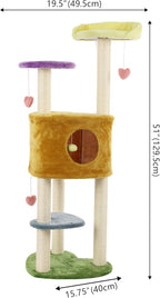 CTR1002A Aisling 51" 4-Tier Modern Sisal Heart Cat Tree with Scratching Posts, Napping Perch, and Dangling Toys, Multi