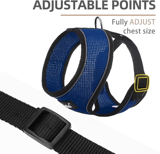 PUPTECK Soft Mesh Dog Harness and Leash Set Pet Puppy Cat Comfort Padded Vest No Pull Harnesses, Solid NavyBlue, L