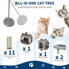 74" Tall Cat Tree for Large Cats with Scratching Posts, Condo, Perches, Hammock, Tunnel & Feeding Station